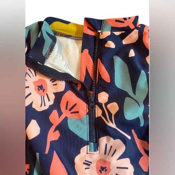Carters long sleeve navy floral rash guard one piece swimsuit w/ zipper - Sz 12M - Picture 5 of 7